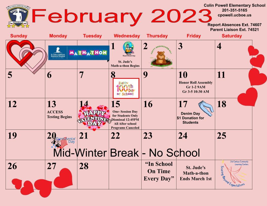 February 2023 Calendar-Colin Powell School