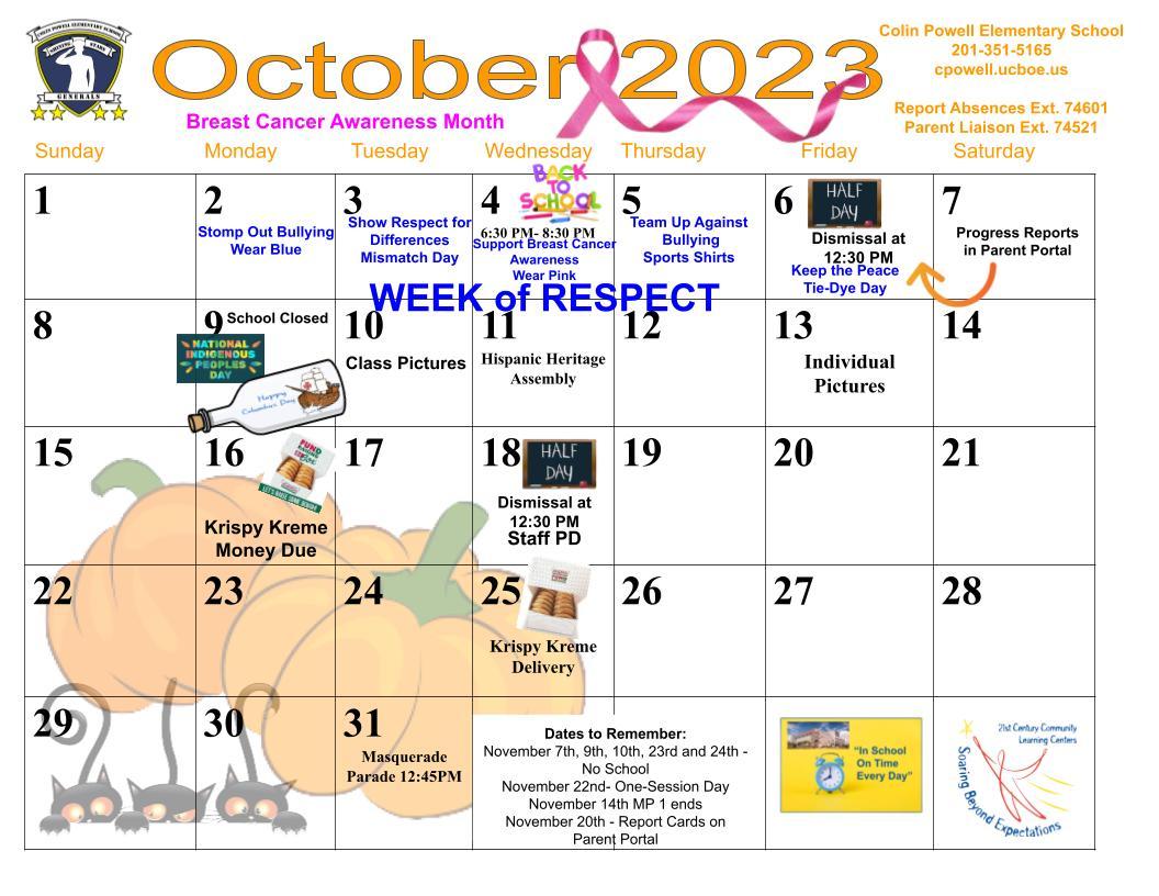 October 2023 Calendar-Colin Powell School