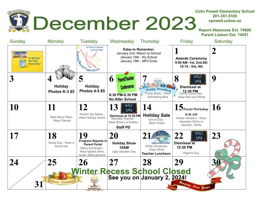 Colin Powell School-December 2023 Calendar