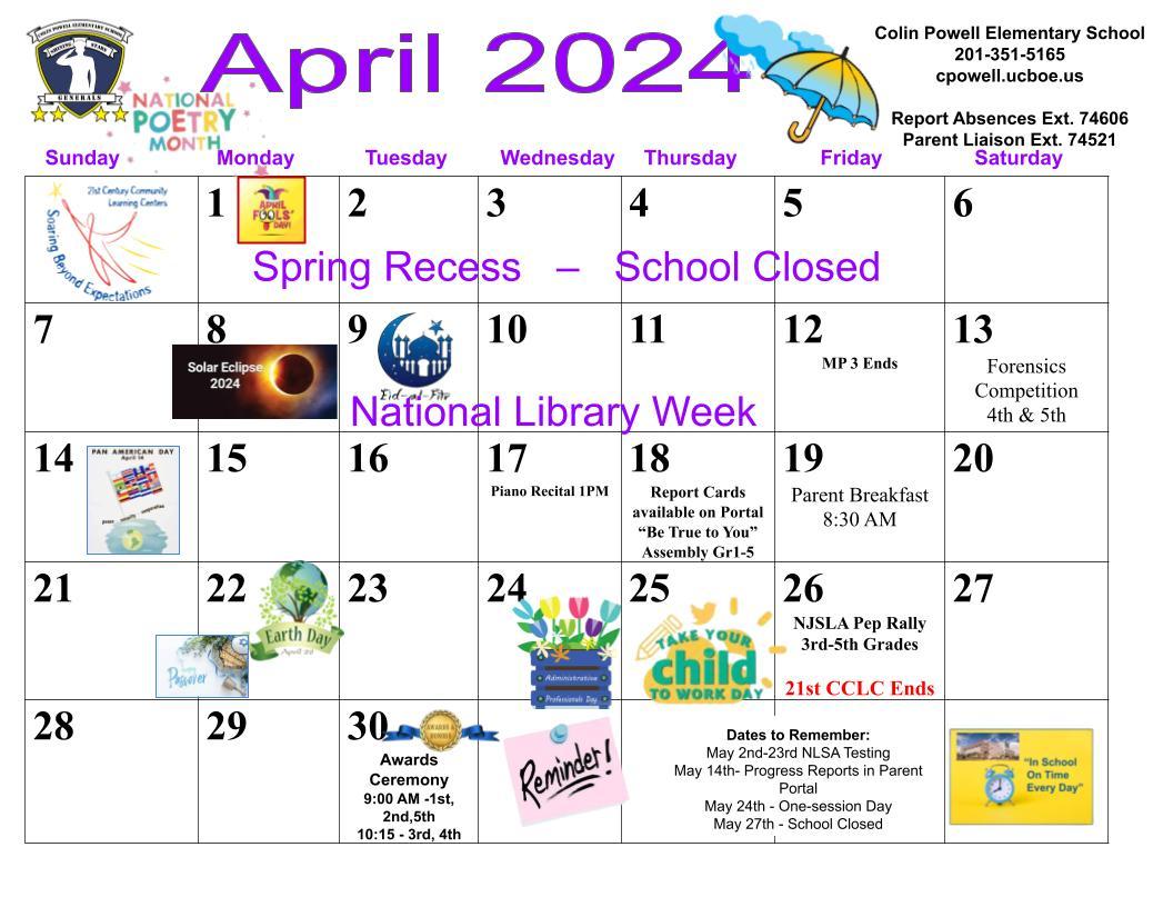 April 2024 Calendar-Colin Powell School